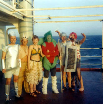 Officers on deck in fancy dress