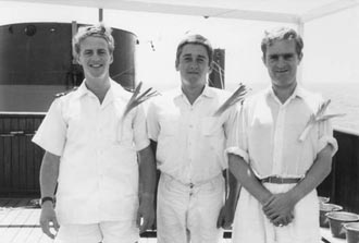 Three officers with leeks