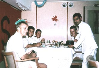 Christmas 1963. Officers in the saloon
