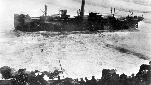 View of vessel stramnded off Lands End