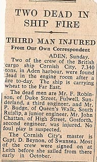 News paper cutting about the fire