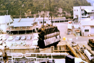 Lifting ashore one of the engines