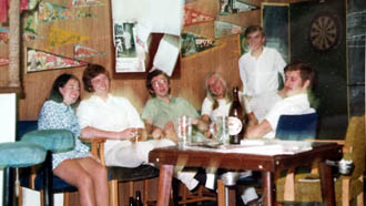 Officers and wives in saloon