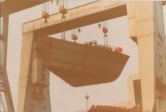 Eastern City stern section lifted out of dock