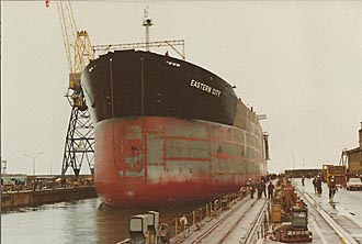 Ship leaving the building dock