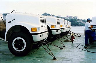 Trucks on upper deck