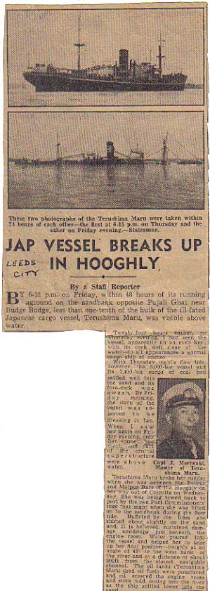 Newspaper cutting of sinking