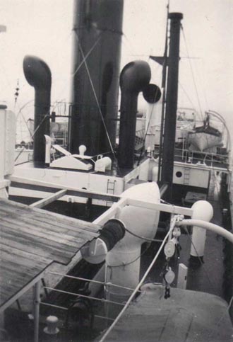 Close up of funnel and engine room skylight