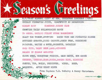 Menu for Christmas lunch