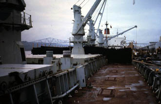 Loading deck cargo of deck pilings