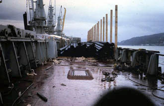 Loading deck cargo of deck pilings