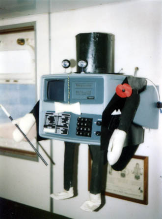 Decorated machine on bridge