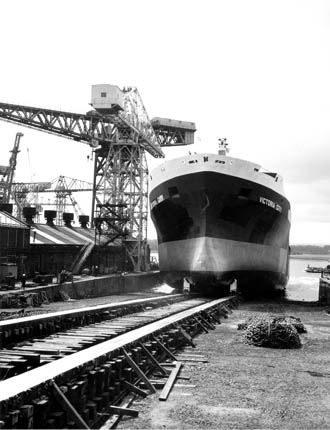 Victoria City going down the slipway
