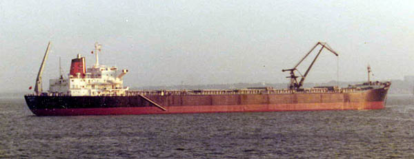 Welsh City dicharging at anchor