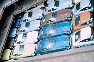 Cars stowed on the cardecks